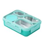 LWVAX Leakproof 4 Compartment Lunch Box with Spoon & Chopstick 304 Stainless Steel Bento Box Tiffin Box for Office, School, Picnic (Mint Green)