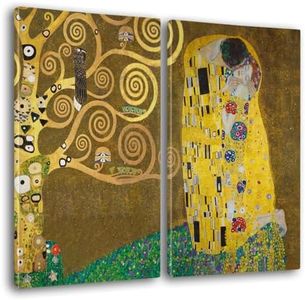 Giallobus - Quadri Grande Formato XXL - Gustav Klimt - Artisti Famosi - Il Bacio - Tela Canvas - 144x100cm | 2pcs. x 70x100cm - Pronto da Appendere - Quadri Moderni per la casa