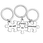 3PCS We Will Always Be Connected Keychain Set, Best Friends Keychains for 3, Friendship Keychain Jewelry Gift for Sisters Friends, Brass, One Size