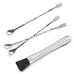 Set of 4 Muddler Bar Tools Essentials, SourceTon 10 Inch Stainless Steel Cocktail Muddler & 3 Pieces Mixing Spoons Ideal Bartender Tool for Home and Bar