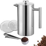 Meelio French Press Small Szie 350ml/12oz,Stainless Steel Coffee Press, 3 Level Filter Double-Walled Insulated Coffee Maker with 2 Mesh Filter Screens (1 Cup Silver)