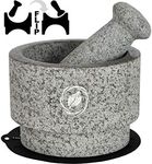 Laevo Mortar and Pestle Set (Large) - Stone Spice Grinder - Grinding Bowl and Pestle - Reversible Molcajete Mexicano - Large Mortar and Pestle Set for Guacamole, Spices - 2.1 Cup, Gray Granite