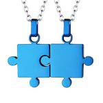 U7 Best Friend Necklaces For 2 Girls Blue Jigsaw Pendant Couple Matching Necklace Jewellery