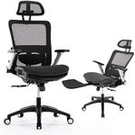 COLAMY Ergonomic Mesh Office Chair with Footrest - High Back Computer Desk Chair with Headrest, 4D Flip-up Armrests, Adjustable Tilt Lock, and Lumbar Support for Ultimate Comfort, Black