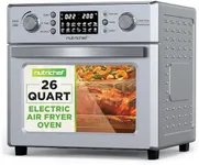 NutriChef 26L Electric Air Fryer Oven | 1700W Countertop Rotisserie & Air Fryer | 360° Rotating Feature | 10 Digital Menu Presets | Includes Drip Tray, Air Frying Basket & Bake Rack 15x16x14 (Silver)