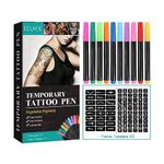 Temporary Tattoo Pen with 10 Tattoo Pens and 2 sheets Tattoo Stencils,Shimmery Body Tattoo Markers,Temporary Tattoo Markers for Skin body art tattoo pen Multicoloured Tattoo Kit for Teen/Adult