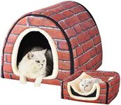 Dog Bed or Cat Bed,2 Ways to Use,Indoor Pet House with Fluffy Mat,Removable and Washable Cover,Splash-Proof House and Non-Slip Bottom,for Cats and Small Dogs(M Brick)