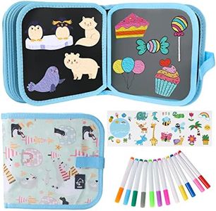 Qrytoi Erasable Book Doodle Set for Kids,Magic Drawing Book for Kids,Reusable Drawing Book 12 Watercolor Pens 14 Page Drawing,Road Trip Car Game Writing Painting Set for Boys and Girls (Dolphin)