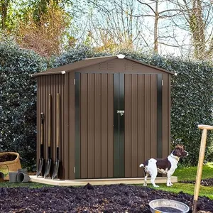 DWVO 6' x 4' Outdoor Storage Shed, Large Metal Tool Sheds, Heavy Duty Storage House with Lockable Doors & Air Vent for Backyard Patio Lawn to Store Bikes, Tools, Lawnmowers,Brown