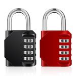 ZHEGE Combination Padlocks 2 Pack, 4 Digit Locker Padlocks for Gym, School Lockers, Weatherproof Coded Padlocks Outdoor for Backyard Fence Gate, Shed Door (Black and Red)