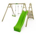 Fatmoose JollyJack Star XXL Wooden Swing Set with Platform, Slide, 2 Swing Seats, Square Section, Swing Beam, Green