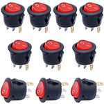 A1 Gadgets 10Pcs AC 250V/6A, 125V/10A Red Light Illuminated ON/Off SPST 3 Pin 2 Position Mini Boat Rocker Switches Car Auto Boat Rocker Toggle Switch KCD1-5-101