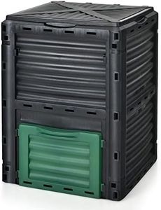 Costway Outdoor Compost Bin 300L for Kitchen Waste & Garden Scraps, Fast Creation of Fertile Soil Aerating Box W/Top Flip Door & Latch-on Lid, BPA-Free & All-Season Garden Composter (Black + Green)