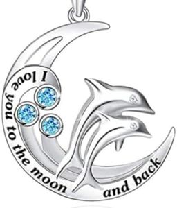 MASYLA New Necklace Moon Dolphin Letter Pendant Necklace Women's Versatile Blue Diamond Necklace