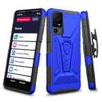 Case for Lively Jitterbug Smart4 / Lively Smart 4 Phone Case with Tempered Glass Screen Protector Hybrid Cover with Kickstand Belt Clip Holster for Jitterbug Smart 4- Blue