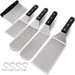 HaSteeL Metal Spatula Set of 5, Stainless Steel Grill Spatula & Griddle Scraper - Multipurpose Griddle Accessories for BBQ Hibachi Teppanyaki Flat Top Cooking, Riveted Handle & Dishwasher Safe