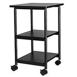 SONGMICS Adjustable Printer Stand Desk Mobile Machine Cart with 2 Shelves Heavy Duty Storage Trolley for Office Home Black UOPS03B