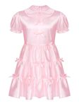 iiniim Men's Square Neck Satin Frilly Crossdressing Dress Lingerie Sissy Nightwear Underwear 5# Pink 3XL