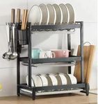 Glaceon Drying Rack,Removable Metal Dish Racks with Drain Board, Large Capacity 3-Tier Metal Dish Drainer with Utensil Holder, Cutting Board Holder, Draining Tray for Countertop Storage (GL-05)