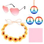 TUPARKA 4PCS Hippie Costume Set Hippie Dressing Accessory Set Hippie Glasses Hippie Style Peace Sign Necklace Hippie Headband