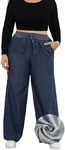 Love Welove Fashion Wide Leg Jeans for Women Elastic High Waisted Pull On Drawstring Baggy Denim Pants Plus Size 3XL