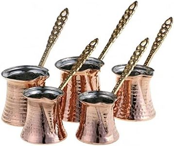 Giftanbul Turkish Coffee Pot Maker Copper Hand Hammered Ibrik Vintage Jazzva Briki Cezve Brass Handle Coffee Accessories (5 Pcs Set)