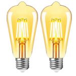 E27 Vintage Light Bulb,6W Led Equivalent 60W Bulbs,Antique Style,Retro Amber Screw Edison Filament Bulbs, Warm White 2700K,Pack of 2