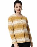 TAB91, Blush and Snow Round Neck Winter Cardigan, Knitted Sweater, Warm & Stylish Winterwear, Perfect for Cold Weather, Essental Winter Fashion (L, Yellow)