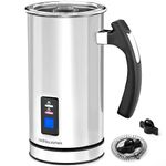 Andrew James Multi-Functional Electric Milk Frother Hot Chocolate Heater Warm Jug, 2 Attachments Incl Whisk, Coffee Cappuccino Latte Machine, Non-Stick Easy Clean, 300ml 360 Degree Base 500W (Silver)