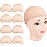 Wig Cap, MORGLES 8 Pcs Natural Nude Stretchy Nylon Wig Caps with Elastics Bands, Beige