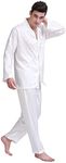 Mens Pajmas Set Satin Sleepwear, White, Medium