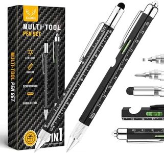 Gifts for Dad Men Him,2 Pack Multitool Pen,Multi-tool Pen with [Stylus, Ballpoint Pen, 6 refills, 4" Ruler, Level, Phillips Screwdriver,LED] (Black)