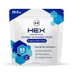 HEX Performance Laundry Packs, Fresh & Clean, 55ct - Designed for Activewear, Eco-Friendly