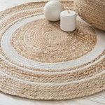 TRENDOZE Jute Braided Area Rug Jute Natural Reversible Rugs Braided Floor Carpet for Living Room, Bedroom, Dining, Office, Restaurant (2 X 2 FEET, Design 1)