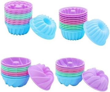 Tongjude 48 Pieces Donut Mold, 2.75" Diameter 0.98" Deep Mini Reusable Baking Cups, Non-Stick, 4 Shape Silicone Molds, Heat Resistant Bakeware for Bagel, Muffin, Jello and Cake Baking