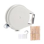 Retractable Clothesline 50FT Heavy Duty Laundry Washing Line with 12pcs Wooden Clips, Portable and Adjustable Wet Dry Clothes Line Wall Mount for Indoor Outdoor, White