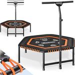 Monzana® Fitness Trampoline With Handles | MZFT120 Edge Cover Height-Adjustable Handle 120cm Diameter | 47 Inch Indoor Rubber Cable Suspension Jumping