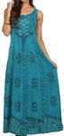 Sakkas 15229 - Stella Long Tank Top Adjustable Caftan Corset Dress with Embroidery - Turquoise - 1X/2X