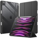 JETech Case for iPad Pro 12.9-Inch (2022/2021/2020/2018) with Pencil Holder, Clear Transparent Back Shell Slim Stand Shockproof Tablet Cover, Auto Wake/Sleep (Black)