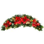 WeRChristmas Pre-Lit Decorated Arch Garland Illuminated with 20 Warm White LED Lights, 90 cm - Red/Gold