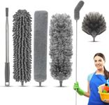 Rylan Microfiber Feather Duster 4PCS - Extendable & Bendable Dusters with Long Extension Pole, Washable Lightweight Dusters for Cleaning Ceiling Fan, High Ceiling (3 in 1 Duster)