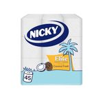 Nicky Elite Coconut Fresh Toilet Tissue - 45 Rolls of White Toilet Paper, 168 Sheets per Roll, 3-Ply, Exotic Coconut Scent, Softeness and Comfort to the Skin, 100% FSC Certified Paper, Easy Open Pack