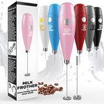 Powerful Double Whisk Milk Frother - Handheld Coffee Blender Frother - Electric Whisk Mini Mixer, Milk Foamer Drink Stirrer, Foam Maker for Coffee, Frappe, Matcha, Cappuccino - No Stand - Pink