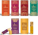 Dukhni Sandal Attar Oil Set Arabian sandalwood perfume oils | 6 assorted scents x 6ml | Authentic,Alcohol free, Vegan, Sandalia Collection Set for Gifting with Rose & Jasmine