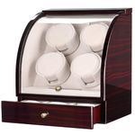 CHIYODA Watch Winder For 4 Watches + 3 Storage, Qiuet MABUCHI Motors, LCD Display & Control Screen (Brown01)