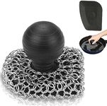 Cast Iron Scrubber with Pan Scraper, 316 Chainmail Scrubber, Upgraded Chain Mail Scrubber Sponge, Cast Iron Cleaner for Grill Pan Skillet Wok Carbon Steel, Dutch Oven Metal Brush Cleaning Kit, Black