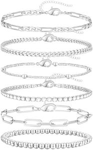 adoyi Dainty Gold Silver Chain Bracelets Set for Women Girls 14K/18K Real Gold Plated Layered Link Chain Bangle Bracelets Pack for Women Adjustable Stackable beaded Bracelets Jewelry Gifts,
