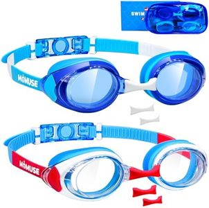 MOMUSE Lunettes de Natation pour Enfants 2 Pièces, avec Plaquettes de Nez 3 Tailles, Etanches et Anti-buée et Vision Claire, Lunettes de Piscine pour Garçons Filles 4-16 Ans