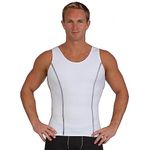 Insta Slim - Made in USA - Mens Body Shaper Compression Shirt, Back & Hernia Support, Slimming Gynecomastia, White/Black, XXXXL