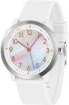 PROKING Kids Analog Watch for Girls Boys Children Teens,5-18 Years Old,Learning Time and Easy to Read,Minimalist Wrist Watch with Soft Band,5ATM Waterproof (White)